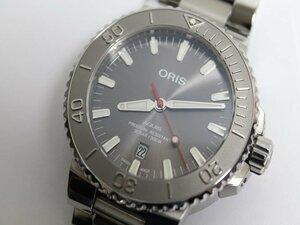 動作品 ORIS アクイスデイト レリーフ メンズ腕時計 01 733 7730 4153 3針 デイト 裏スケ グレー系 オートマ 自動巻 SS 男性用 オリス 中古