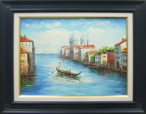 絵画 油絵 作者不詳 肉筆油絵 風景画 水辺の街 ベニス 送料無料