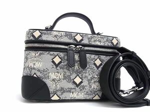 ■極美品■ MCM エムシーエム モノグラムヴィセトス柄 キャンバス×レザー 2WAY ハンドバッグ ショルダー グレー系×ブラック系 AV0975