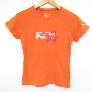 プーマ 半袖Tシャツ ロゴT ラウンドネック トップス スポーツ ストレッチ レディース Lサイズ オレンジ PUMA