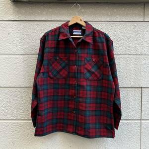 90s 00s USA製 ペンドルトン ウールシャツ オープンカラー 開襟 PENDLETON チェック柄 ループ留め アメリカ製 古着 vintage ヴィンテージ