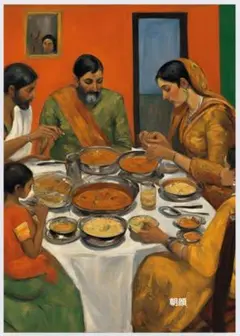 現代アートCG「インドカレーを食べる人々2」人物画
