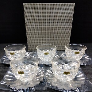 未使用 Noritake CRYSTAL ノリタケクリスタル 日本陶器 ガラス器 冷茶グラス 茶托 5客揃 小皿