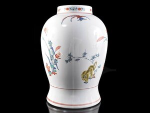 【雲】某名家蔵出 柿右衛門 色絵錦人物花鳥文花瓶 飾壺 高さ37.5cm 古美術品(旧家蔵出)BA9570 PTfdew