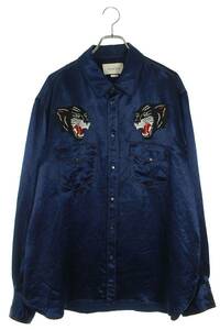 グッチ GUCCI 522595 Z772C サイズ:54 タイガー刺繍サテン長袖シャツ 中古 BS99