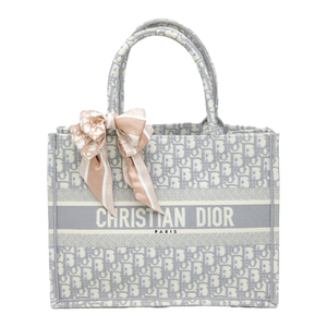 【美品】DIOR ディオール BOOK TOTE ブックトート ハンドバッグ ミディアム オブリーク エンブロイダリー ホワイト グレー 白 ツイリー付き