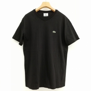 ラコステ LACOSTE TH165EL 美品 ワンポイント Vネック Tシャツ カットソー トップス 半袖 4 ブラック メンズ