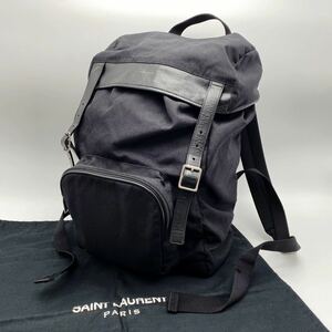 SAINTLAURENT サンローラン リュックサック バックパック デイパック キャンバス×レザー ブラック 保存袋付き