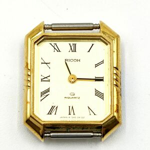 【電池切れ　ベルト無し】RICOH　リコー　クォーツ腕時計　ケース本体のみ　ゴールド　スクエア　ケース幅：1.9