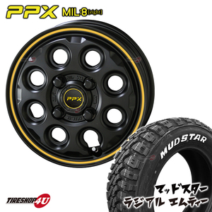 4本セット PPX MIL8 MIL:8 16x6.0J 4/100 +40 ブラック MUDSTAR radial M/T MT 175/60R16 ホワイトレター フィット アクア クロスビー