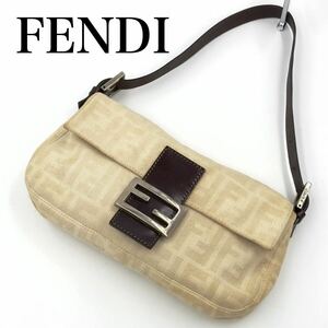 【保存袋付き☆美品】　FENDI　フェンディ　ズッカ柄　ワンショルダー　マンマバケット　ショルダーバッグ　レザー