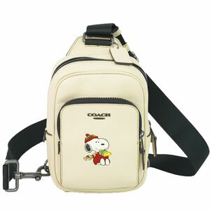 本物 コーチ COACH × ピーナッツ PEANUTS コラボ スヌーピー ボディバッグ ショルダーバッグ レザー アイボリー CE602