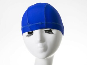 男女兼用 弾性繊維製 水泳帽 スイムキャップ フリーサイズ シンプル #無地 ブルー