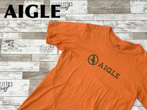☆送料無料☆ AIGLE エーグル 古着 半袖 ロゴプリント Tシャツ メンズ S オレンジ トップス 中古 即決
