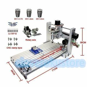 アルミ加工にも対応した4軸フライスのCNC3060。CAD/CAM付属。卓上CNCフライス、切削ルーターミニ四駆、ルアー製作に