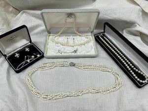 ◆◇真珠ネックレス　イヤリング　淡水パール７連ネックレス　silver金具◇◆