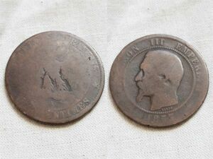 【フランス】 10サンチーム 1853年 A ナポレオン3世 銅貨