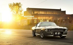 フォード シェルビー・マスタング GT500 夕陽 壁紙ポスター ワイド版603×376mm（はがせるシール式）016W2