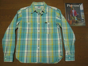 PHERROW’S フェローズ PHERROWS ヘビー ネルシャツ 720WS ワークシャツ ミントグリーン チェック チンスト 38 M