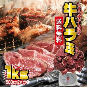 送料無料 牛ハラミ はらみ味付け1kg入 2セット購入おまけ付焼肉