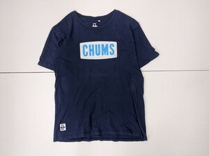 13．CHUMS チャムス フロントデカロゴ 半袖Tシャツ ブービーバード メンズS ネイビーグレーピーコックブルー　 x309
