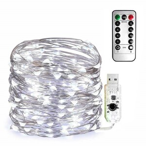 【送料無料】USB給電式 イルミネーションライト LEDジュエリーライト 屋外 ガーデンライト 100球LED 全長10M　ホワイト