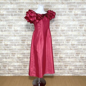 1円 ドレス Paondor パンドール山路 ダンス衣装ドレス L~LL大きめサイズ ピンク光沢 カラードレス イベント　中古４４３６