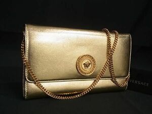 1円 ■美品■ VERSACE ヴェルサーチ メデューサ レザー 2WAY チェーン ショルダーバッグ クラッチ レディース ゴールド系 FA4007