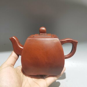 ◆古寳堂◆近現代 紫砂壺 四方壺 周桂珍 紅泥 茶具 茶道品 極細工 古置物 古擺件 中国古美術 時代物 古董品