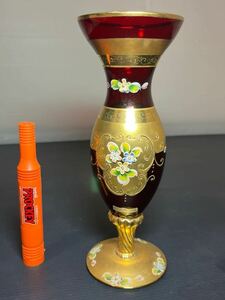 VICTORIAN GLASS ヴィクトリアングラス フラワーベース 花瓶 花器 アンティーク 金彩 レトロ 飾り壺 