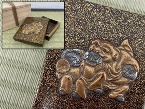 時代蒔絵 唐子図 梨地 香合 茶道具 骨董品 美術品 4899sdyMY