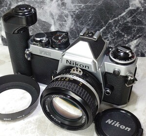 【終活コレクション整理】 Nikon FE2＋Ai NIKKOR 50mm f1.4＋モータードライブMD−11 各動作良好 露出計OK 外観光学良好 連写OK フィルム