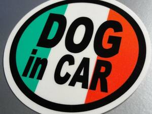 ｒ1●DOG in CARイタリア国旗ステッカー 10cmサイズ 犬●シール_車 愛犬が乗ってます☆かわいい☆おしゃれ☆ EU