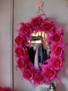 ショッキングピンク姫薔薇バラ壁掛け式鏡ＵＳＥＤ