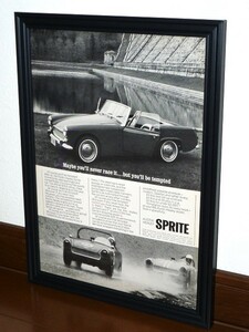 1965年 USA 洋書雑誌広告 額装品 Austin Healey SPRITE オースチンヒーレー (A4size) / 検索用 MG Midget 店舗 ガレージ ディスプレイ