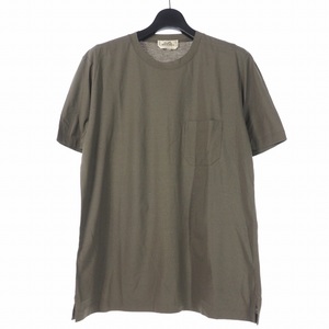 エルメス HERMES Tシャツ カットソー 胸ポケット 丸首 XL カーキ 緑 国内正規 メンズ