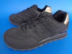 12744■NEWBALANCE WL574 MTC ニューバランス レザー スニーカー 黒 金 25.5 US 8.5 574 996