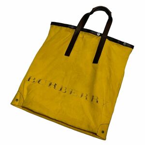 希少【ビンテージ】BURBERRY キャンバス トートバッグ イエロー TOTE BAG バーバリー BURBERRY LONDON ロゴ レザー