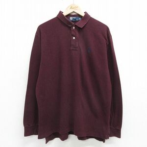 XL/古着 ラルフローレン 長袖 ブランド ポロ シャツ メンズ 90s ワンポイントロゴ 鹿の子 コットン エンジ 24apr04 中古 トップス