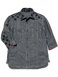 ALDIES アールディーズ Tuck Chambray Shirt シャンブレー 七分袖 スタープリント キューバシャツ Sサイズ
