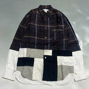 フランス製 AD2016 COMME des GARCONS SHIRT ギャルソン シャツ チェック/パッチワーク ドッキングシャツ XS