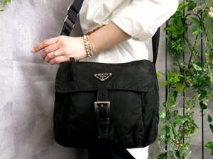 ●超美品●PRADA プラダ●三角ロゴプレート●ポコノ ナイロン カーフ レザー 本革●ショルダー バッグ●黒●SV金具●イタリア製●Js46028