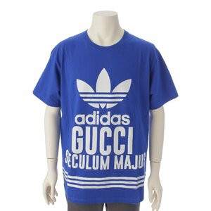 【グッチ】Gucci　アディダス コラボ メンズ 22AW ロゴプリント 半袖 Tシャツ トップス 717422 ブルー L 【中古】190359