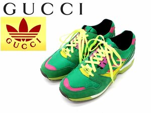 15万新品◆7=26cm程度◆グッチ GUCCI×adidasコラボ スエード×テキスタイルロートップスニーカー GG緑マルチカラー『TORSION ZX8000』1円