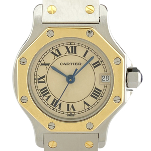 カルティエ CARTIER サントス オクタゴン SM 187903 腕時計 SS YG クォーツ アイボリー レディース 【中古】