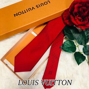 LOUIS VUITTON ルイヴィトン メンズ 男性 紳士 ネクタイ ブランドネクタイ シンプル 赤 レッド モノグラム M75992 美品 剣先 8cm