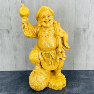 木彫り大黒天像 【中古】美品 七福神 恵比寿様 置物 開運 全長約45cm 開運 縁起物 仏像 玄関 床の間 /55669