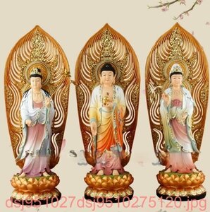 精密彫刻 西方三聖立像 職人手作り 仏教三聖工芸品