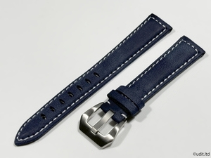ラグ幅：18mm レザーベルト 腕時計ベルト アースカラー ネイビー/ブルー系 ハンドメイド レザーバンド ヘキサゴン尾錠付き LB106 