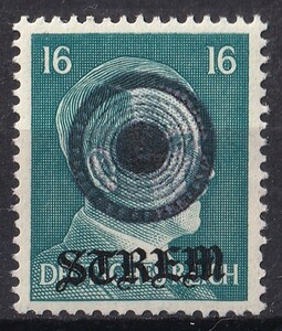 ドイツ第三帝国占領地 普通ヒトラー(STREM)加刷切手 16pf